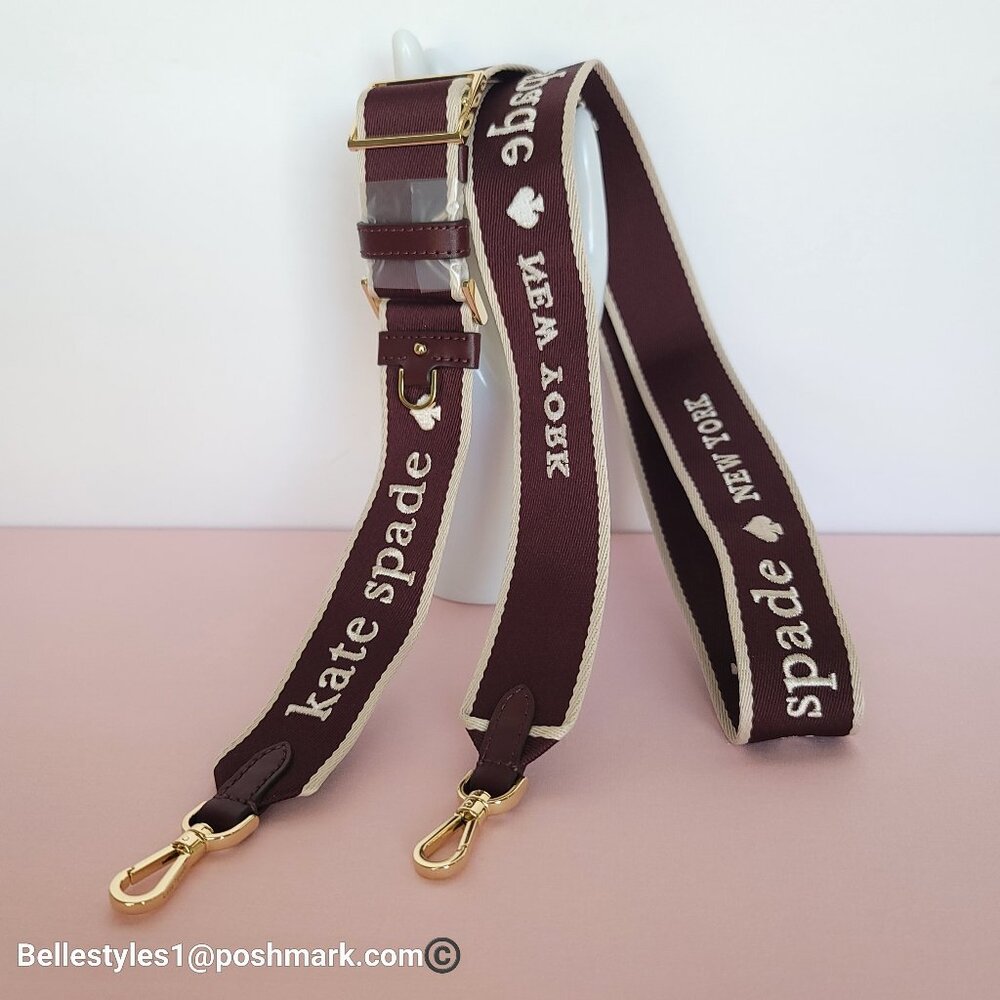 KATE SPADE Webbing Bag Strap with Embroidered Logo- Dark Merlot color ⭐